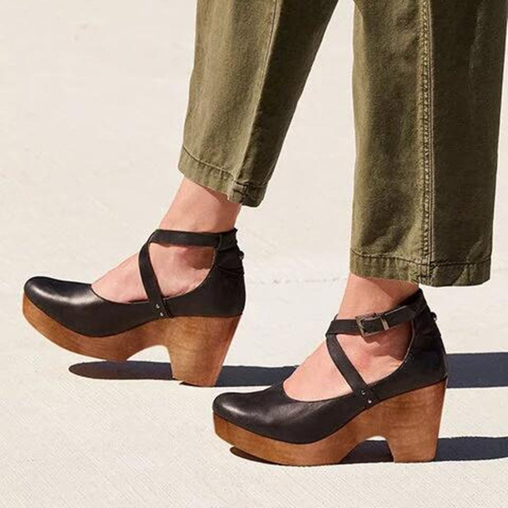 Lucie Marn | Women's Elegant Wedge Heels With Closed Toe & Ankle Strap