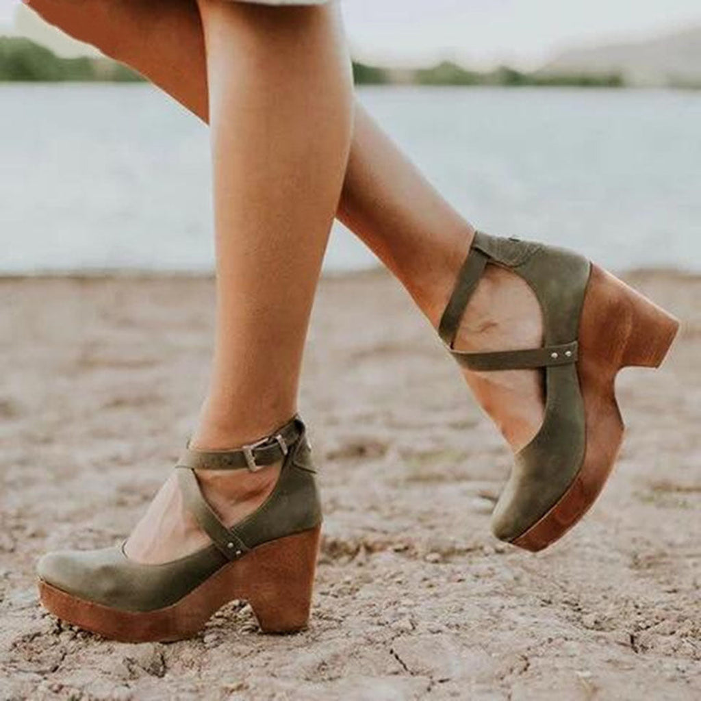 Lucie Marn | Women's Elegant Wedge Heels With Closed Toe & Ankle Strap