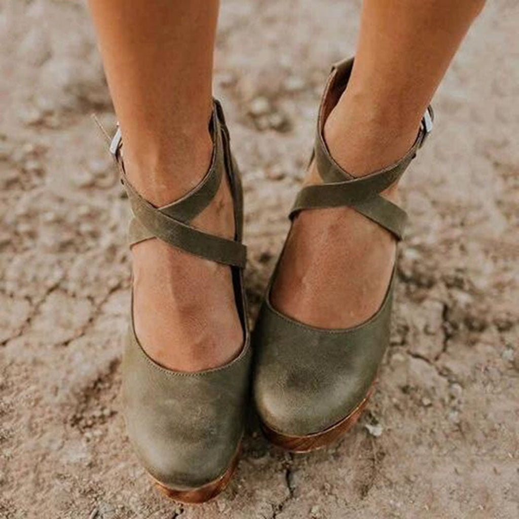 Lucie Marn | Women's Elegant Wedge Heels With Closed Toe & Ankle Strap