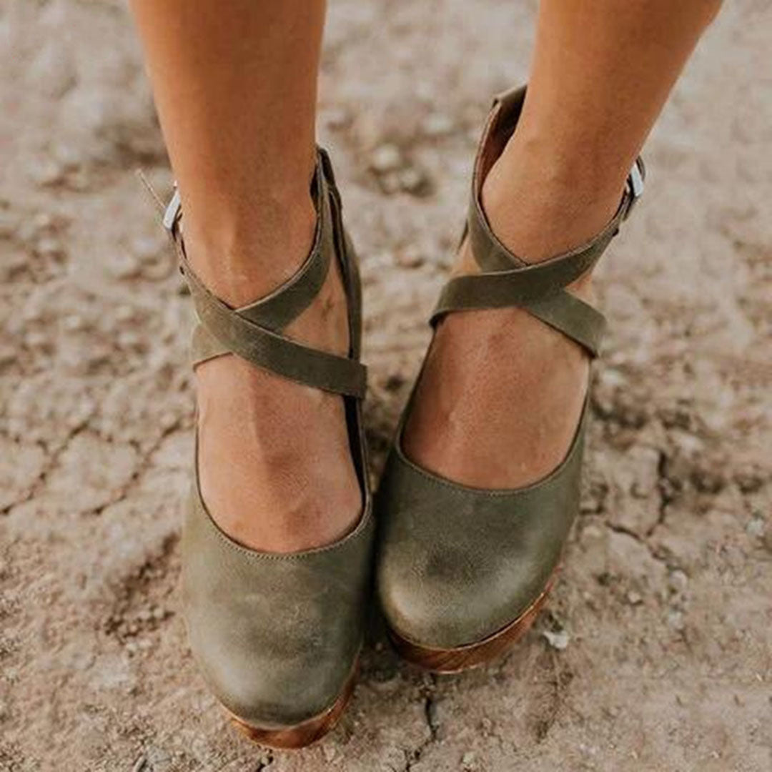 Lucie Marn | Women's Elegant Wedge Heels With Closed Toe & Ankle Strap