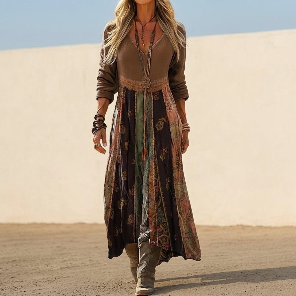Elodie Cerny | Women's Boho Midi Dress Longsleeve
