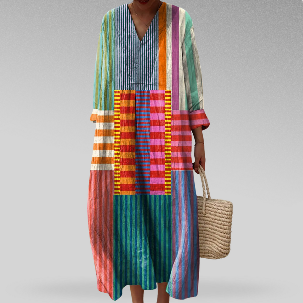 Emmanuelle Chabot | Women's Boho Dress Maxi Geometric Long Sleeve