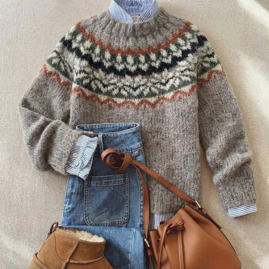 Cosima Pell | Women's Fair Isle Nordic Relaxed Fit Knit Sweater