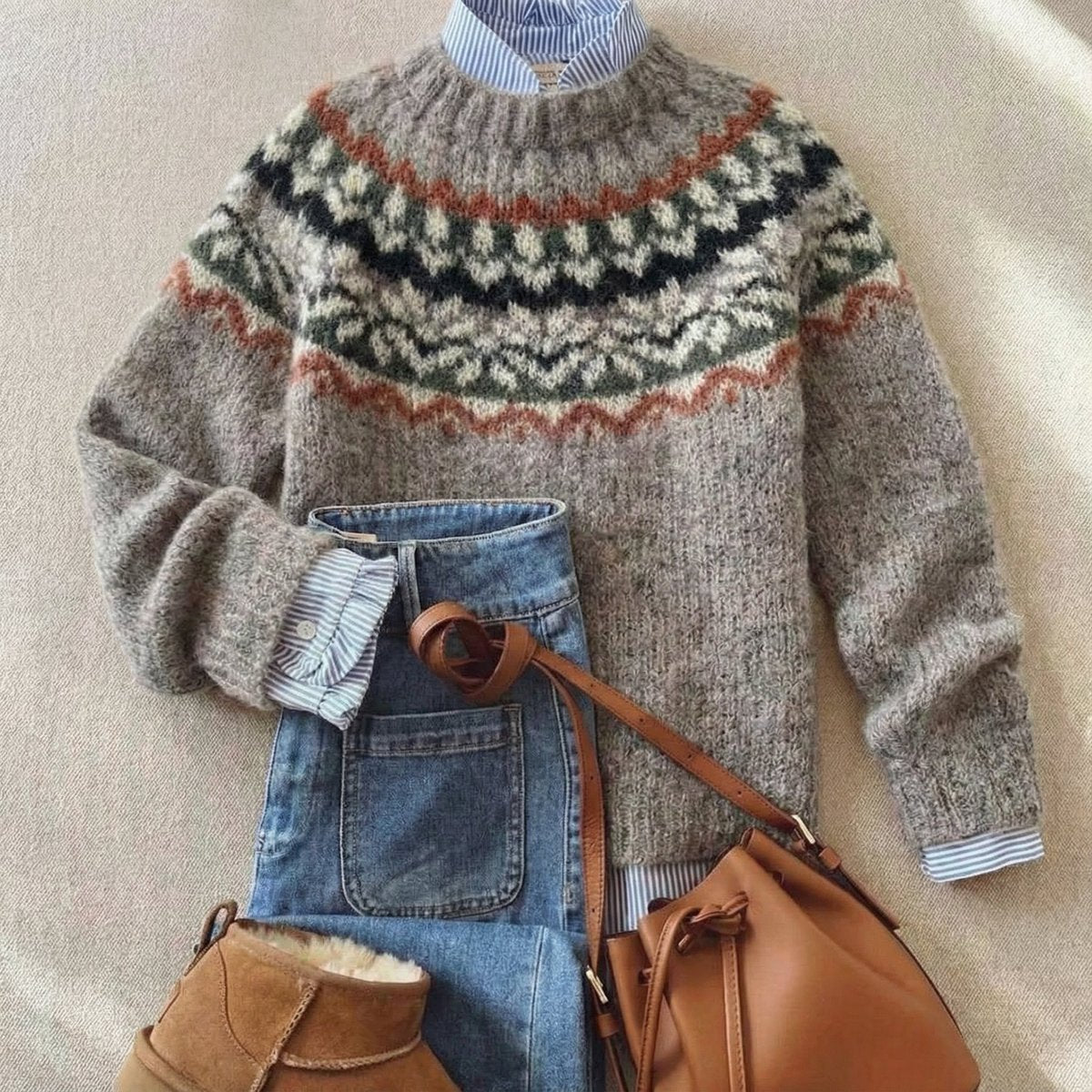 Cosima Pell | Women's Fair Isle Nordic Relaxed Fit Knit Sweater