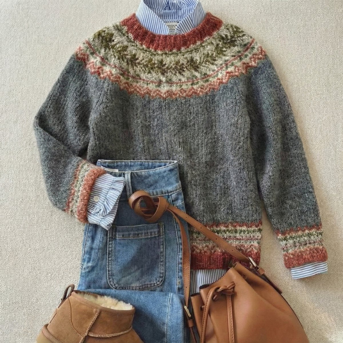 Cosima Pell | Women's Fair Isle Nordic Relaxed Fit Knit Sweater