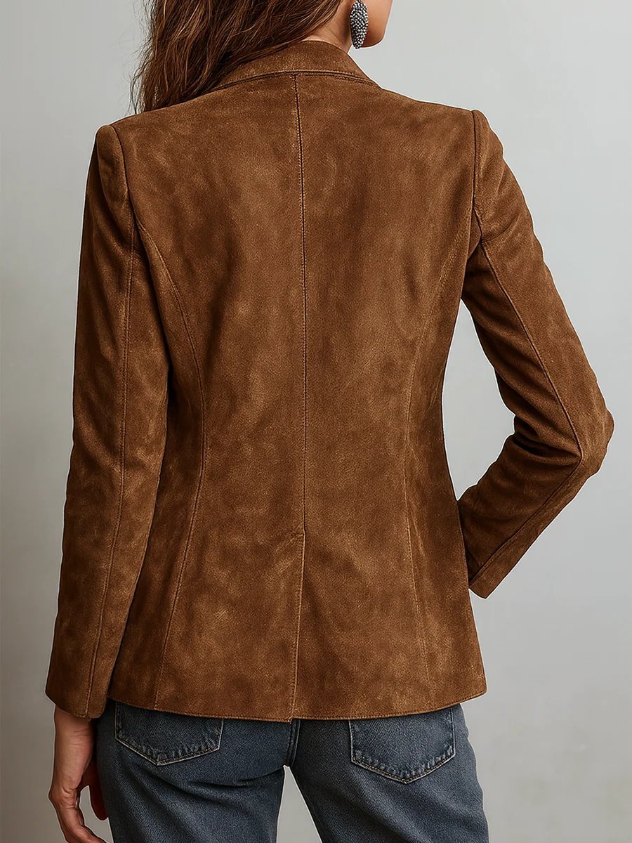 Octavie Rivard | Women's Faux Suede Tailored Single Breasted Cardigan Blazer