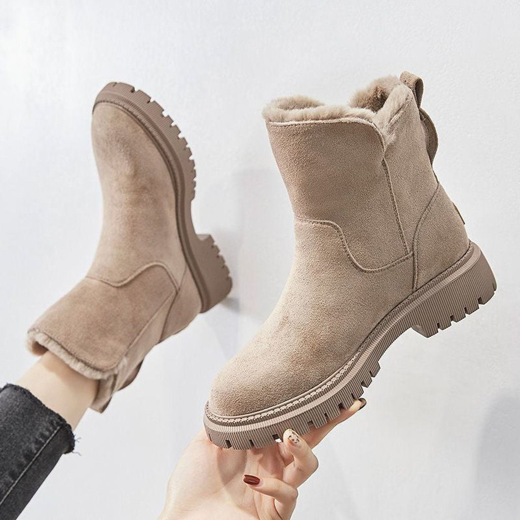 Roxane Rivard | Women's Fleece Lined Suede Slip On Winter Ankle Boots