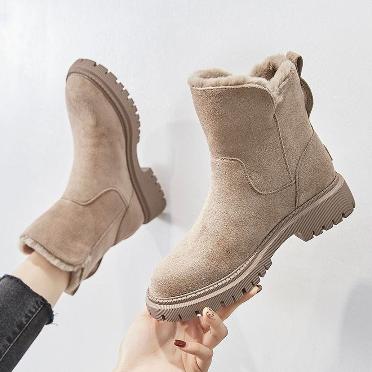 Roxane Rivard | Women's Fleece Lined Suede Slip On Winter Ankle Boots