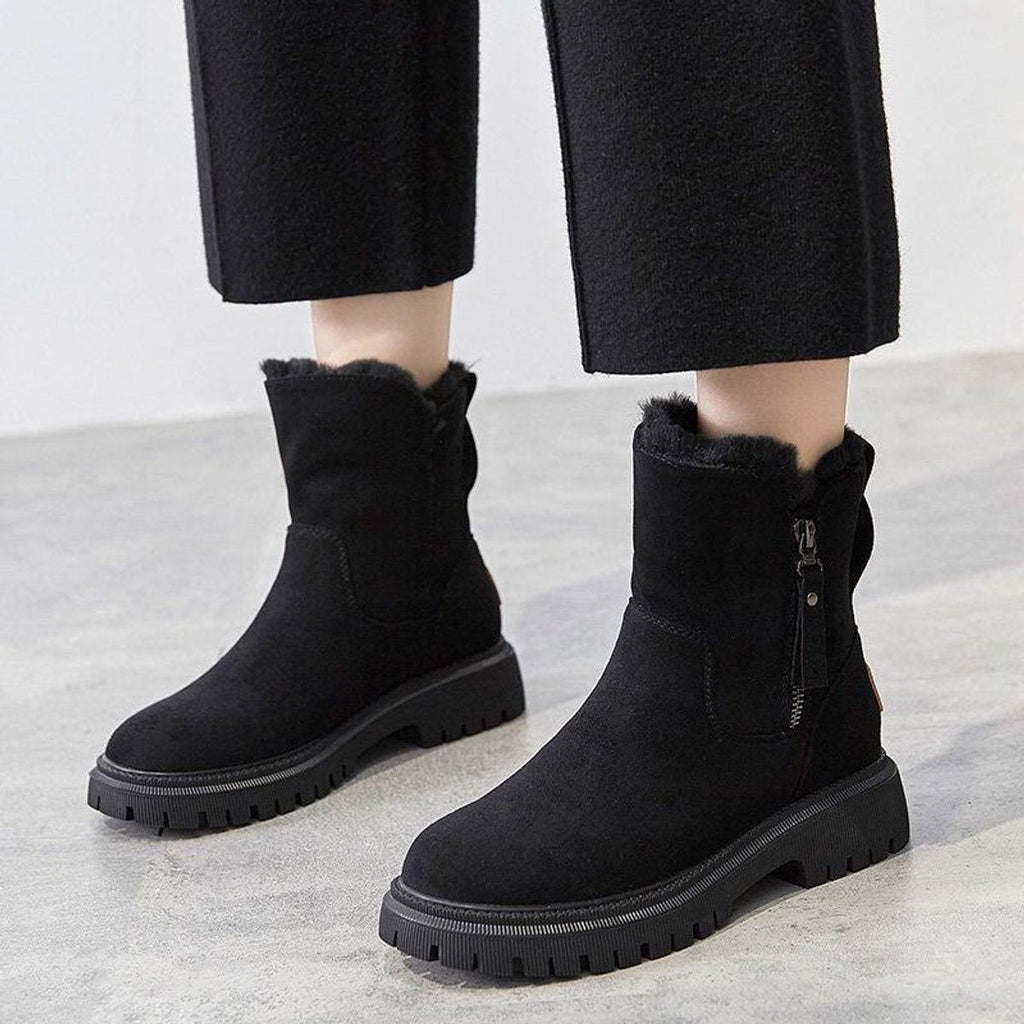 Roxane Rivard | Women's Fleece Lined Suede Slip On Winter Ankle Boots