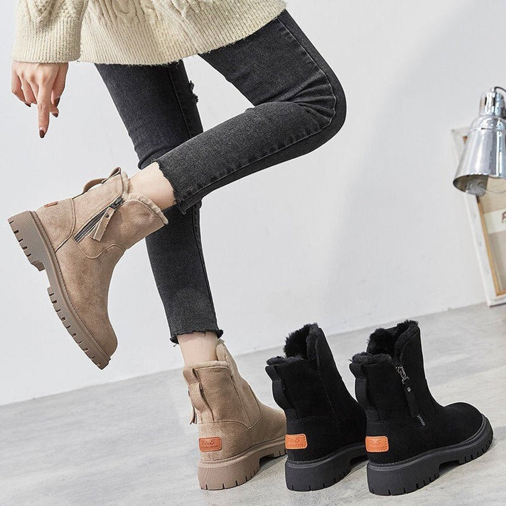 Roxane Rivard | Women's Fleece Lined Suede Slip On Winter Ankle Boots