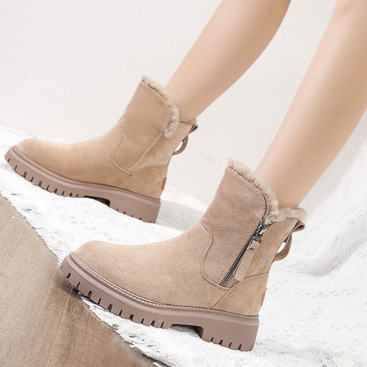 Roxane Rivard | Women's Fleece Lined Suede Slip On Winter Ankle Boots