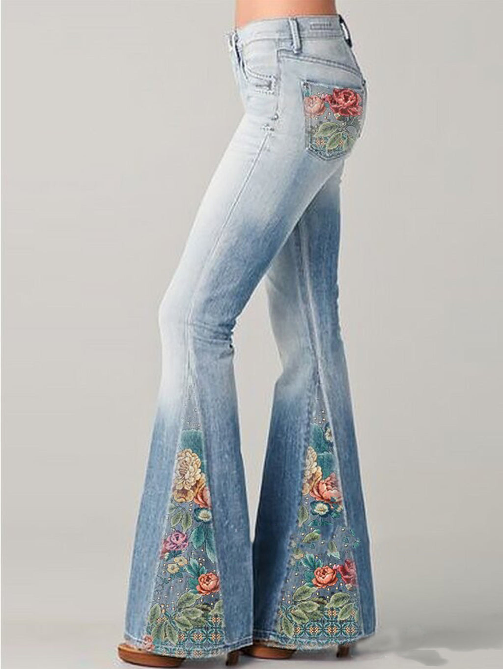 Alma Zellin | Women's Floral Embroidered High Rise Flare Jeans