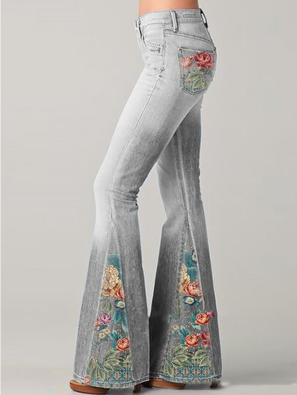 Alma Zellin | Women's Floral Embroidered High Rise Flare Jeans