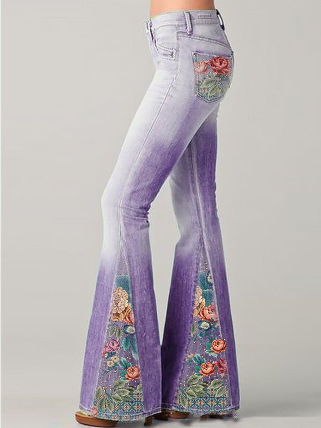 Alma Zellin | Women's Floral Embroidered High Rise Flare Jeans