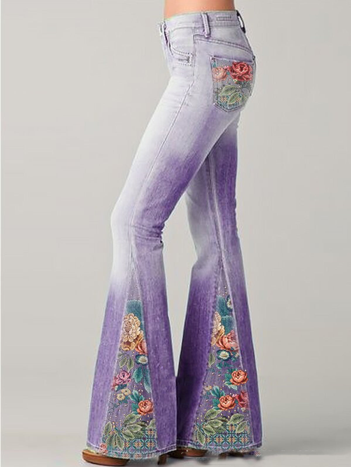Alma Zellin | Women's Floral Embroidered High Rise Flare Jeans