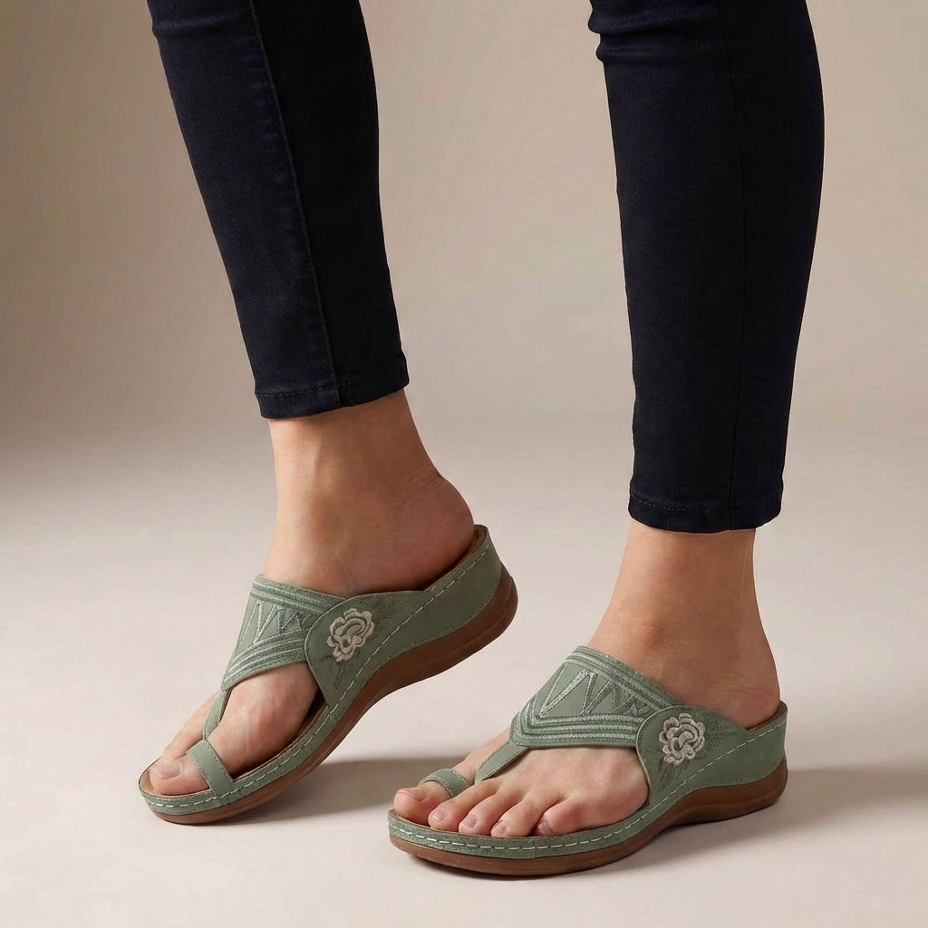 Solène Vire | Women's Floral Embroidered Wedge Sandals
