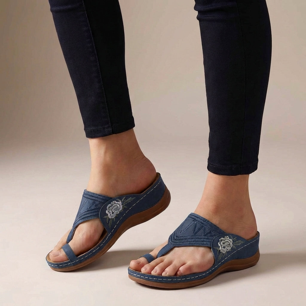 Solène Vire | Women's Floral Embroidered Wedge Sandals