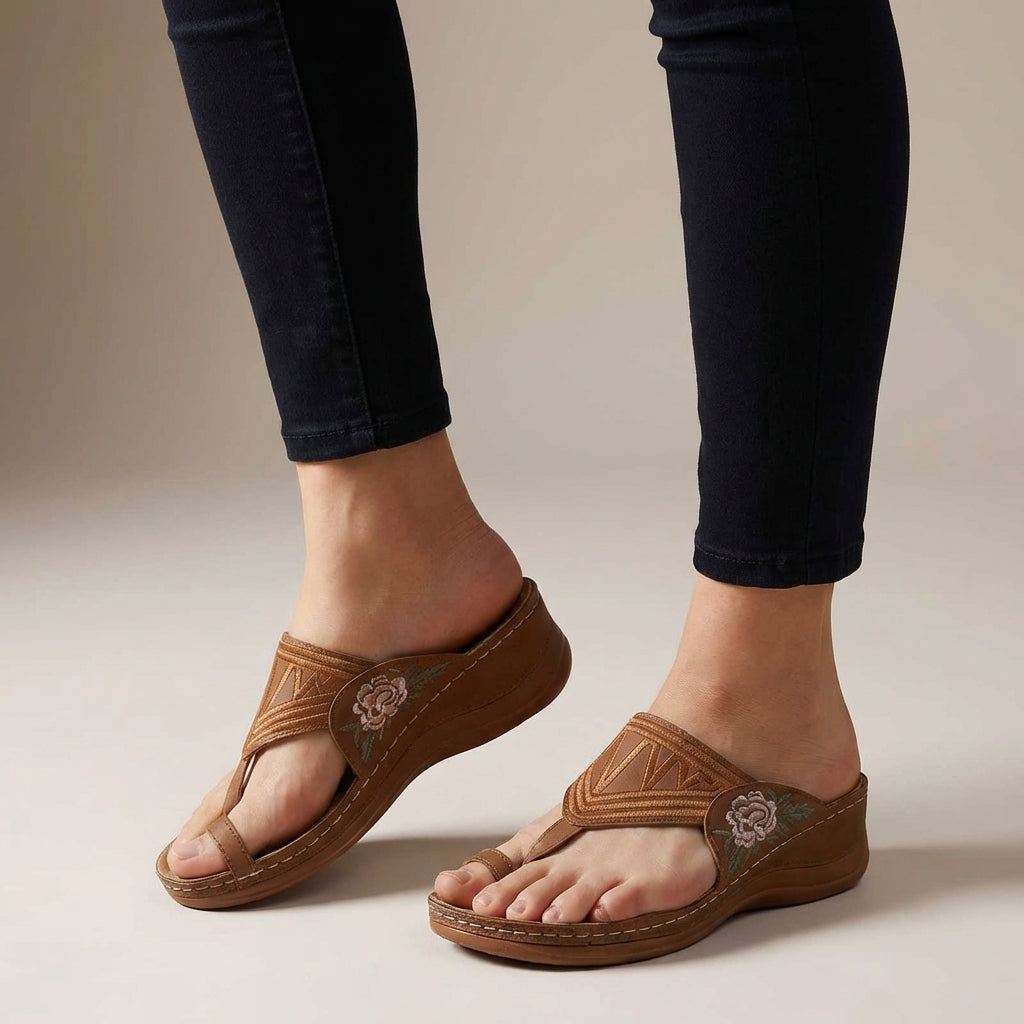 Solène Vire | Women's Floral Embroidered Wedge Sandals