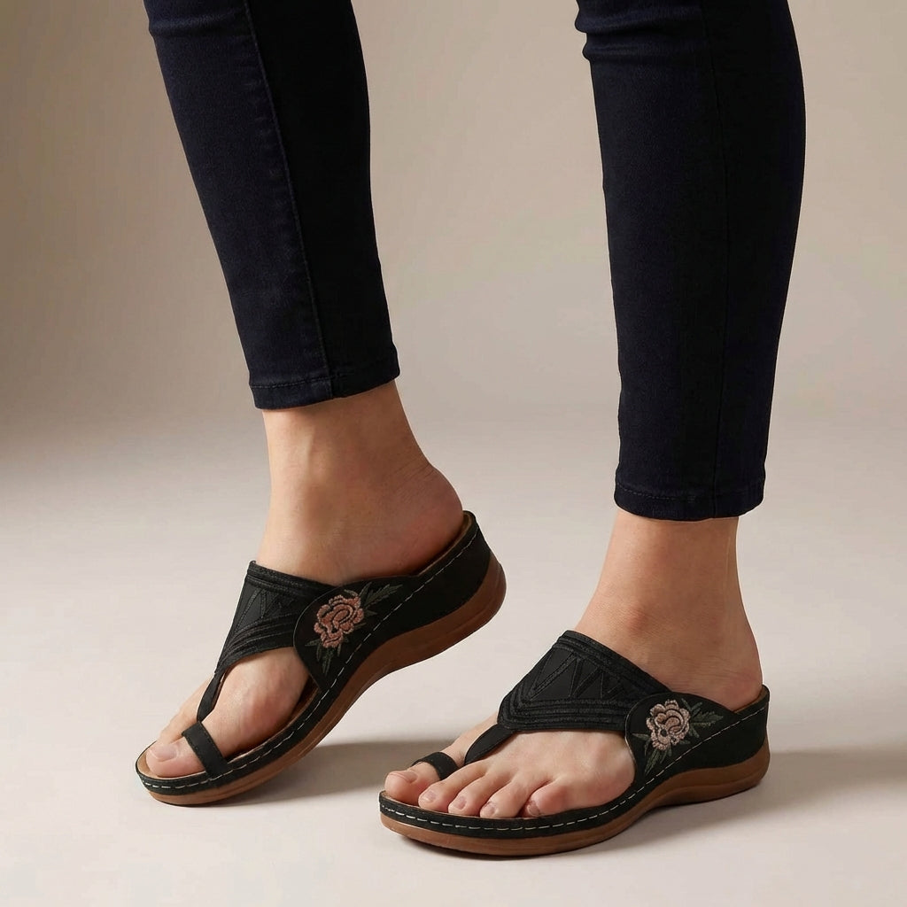 Solène Vire | Women's Floral Embroidered Wedge Sandals