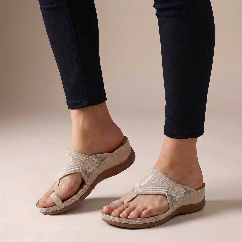Solène Vire | Women's Floral Embroidered Wedge Sandals