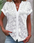 Joëlle Vore | Women's Floral Lace Short Sleeve Button-Down Blouse