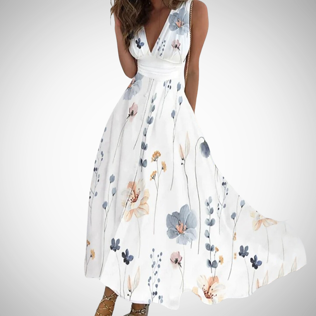 Camélia Sant | Women's Floral Sleeveless V-Neck Wrap Waist Maxi Dress