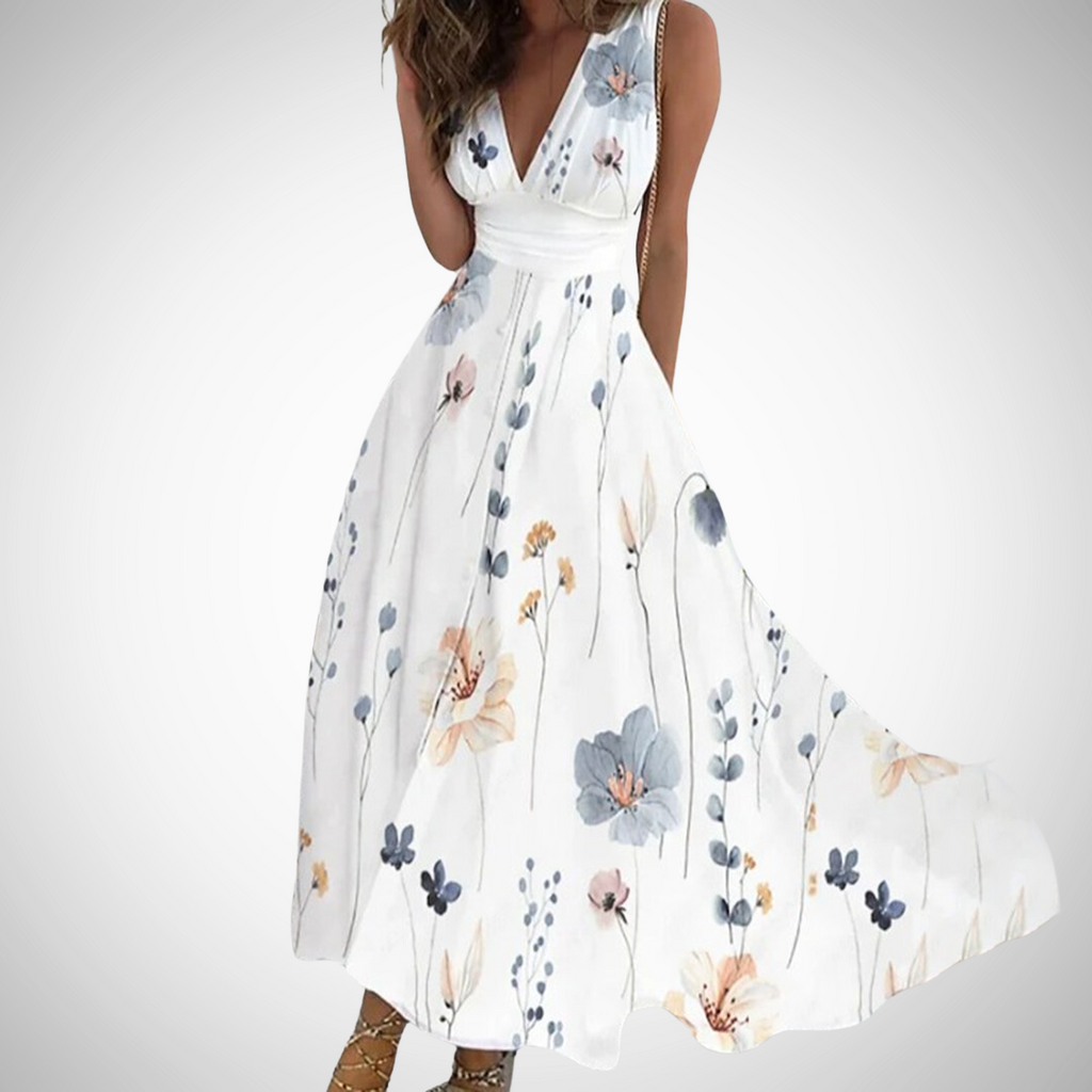 Camélia Sant | Women's Floral Sleeveless V-Neck Wrap Waist Maxi Dress