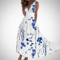 Camélia Sant | Women's Floral Sleeveless V-Neck Wrap Waist Maxi Dress