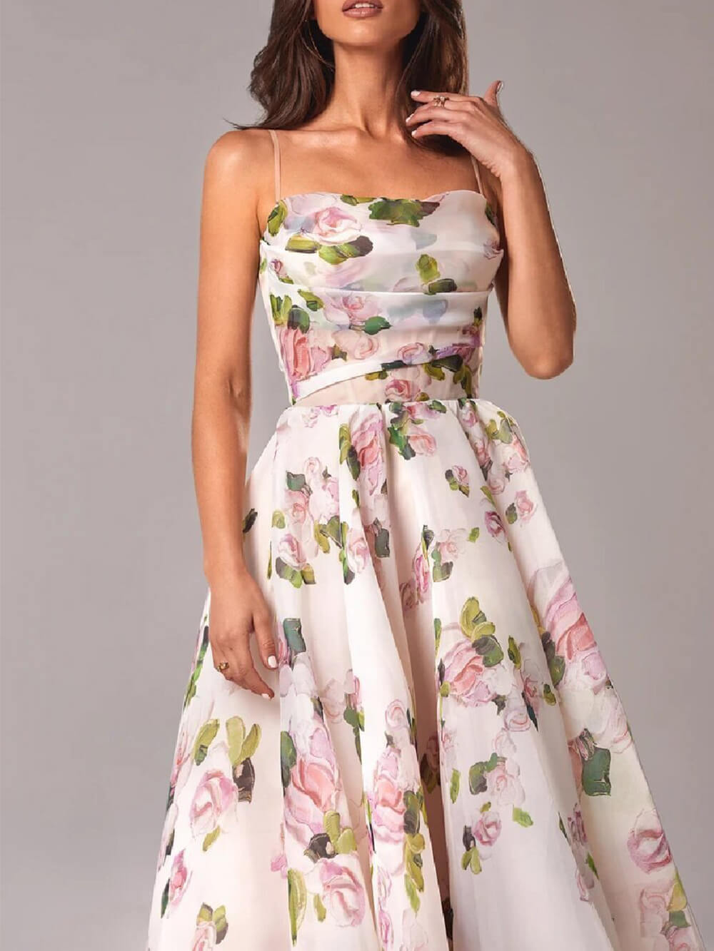 Margaux Bel | Women's Floral Spaghetti Strap A-Line Midi Dress
