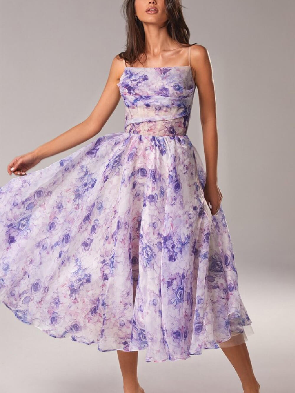 Margaux Bel | Women's Floral Spaghetti Strap A-Line Midi Dress