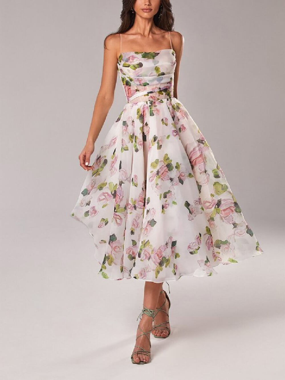 Margaux Bel | Women's Floral Spaghetti Strap A-Line Midi Dress
