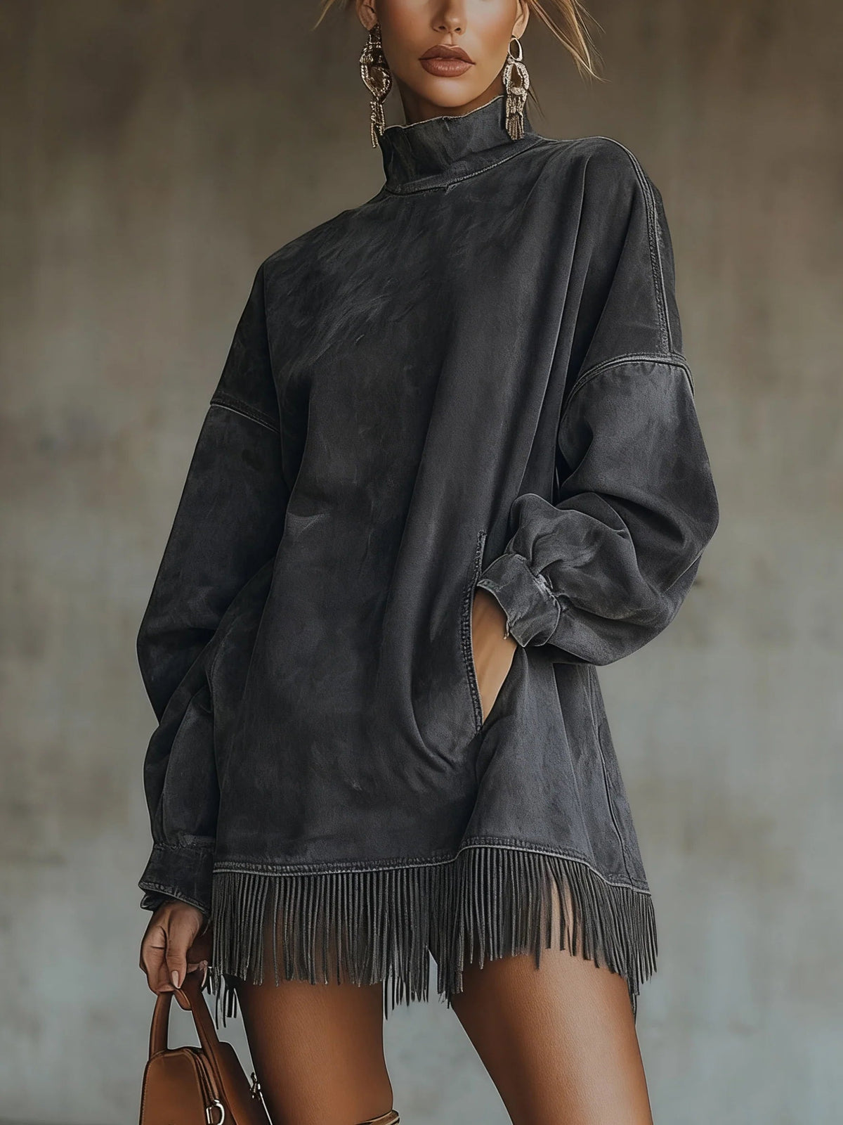 Béatrice Vire | Women's High Neck Fringe Dress