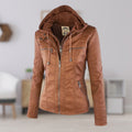 Clémence Mor | Women's Hooded Faux Leather Moto Coat Removable Hood
