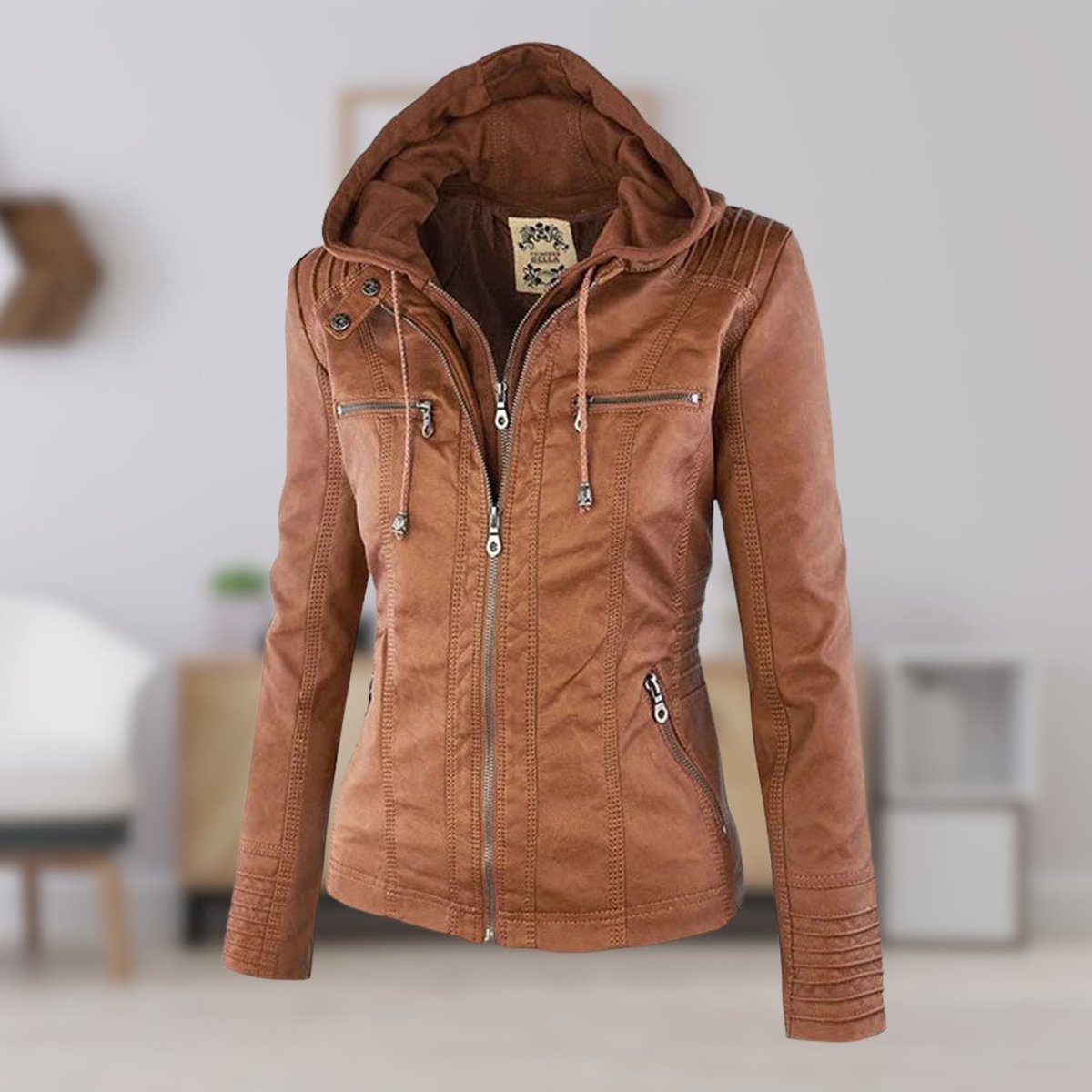 Clémence Mor | Women's Hooded Faux Leather Moto Coat Removable Hood