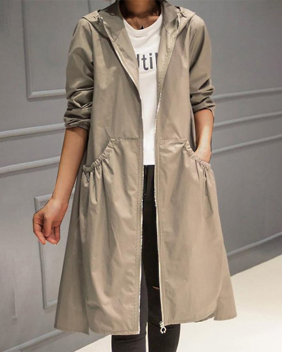 Adrienne Vacher | Women's Hooded Waterproof Long Trench Coat Zip Up
