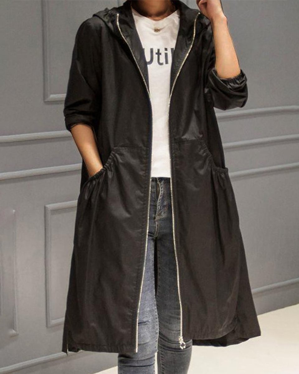 Adrienne Vacher | Women's Hooded Waterproof Long Trench Coat Zip Up