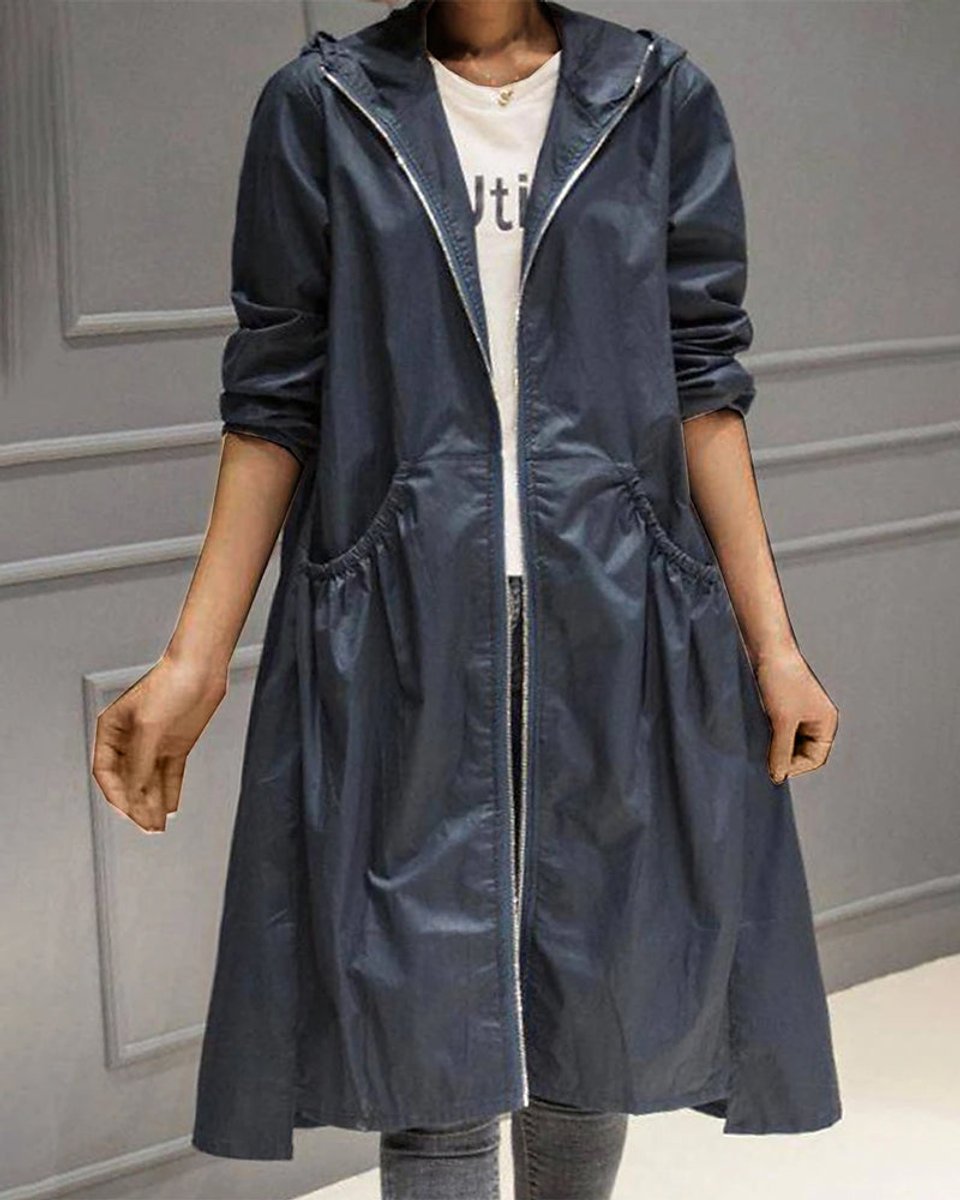Adrienne Vacher | Women's Hooded Waterproof Long Trench Coat Zip Up