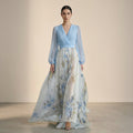 Mira Sante | Light Blue V-Neck Floral Maxi Dress