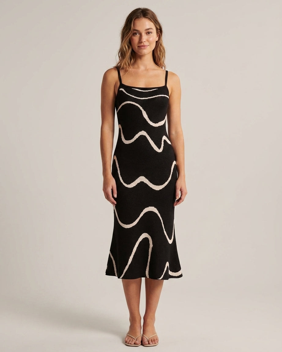 Mira Sante | Black Mermaid Hem Knit Midi Dress
