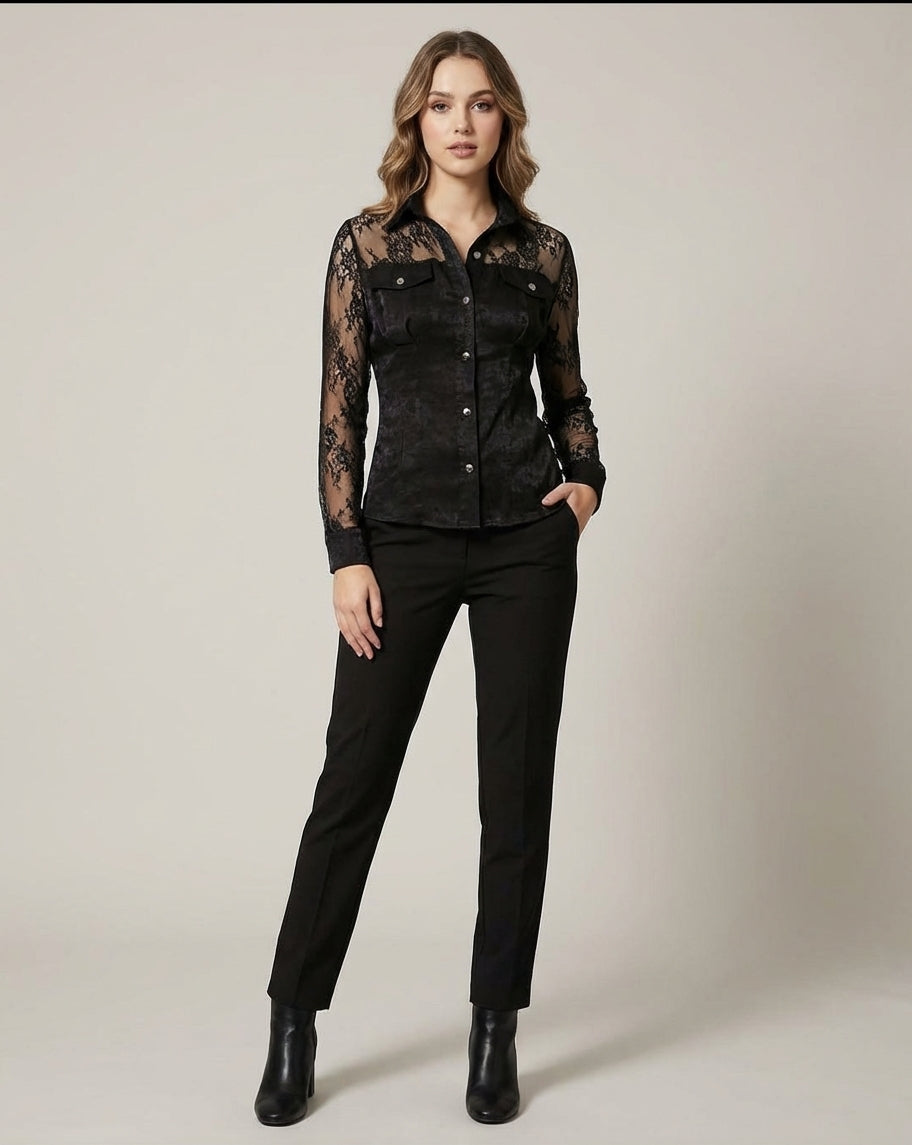 Léonie Dray | Long Sleeve Shirt Dress with Lace