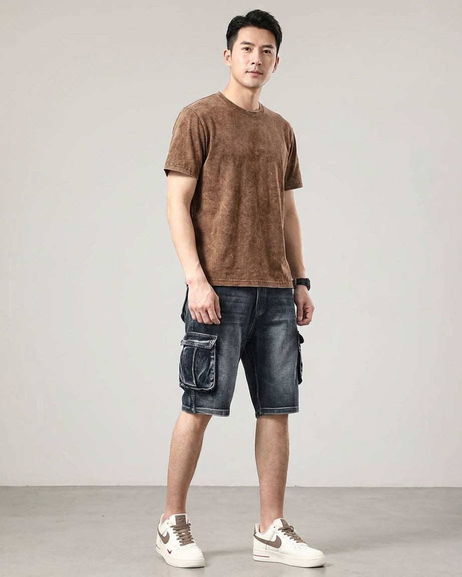 Bram Veld | Men’s Denim Cargo Shorts Blue