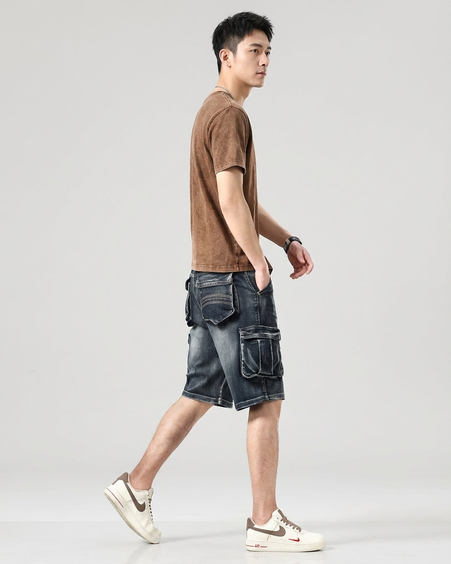 Bram Veld | Men’s Denim Cargo Shorts Blue