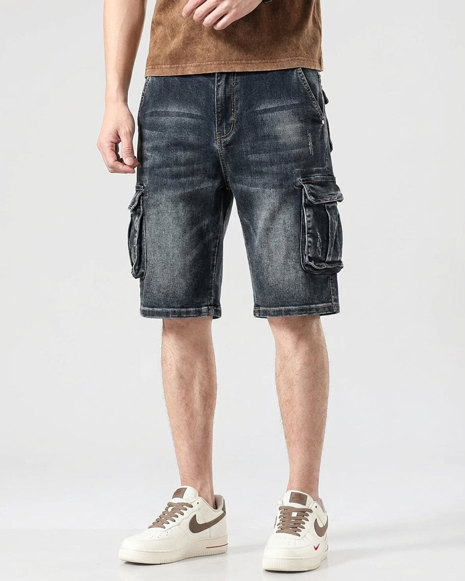 Bram Veld | Men’s Denim Cargo Shorts Blue