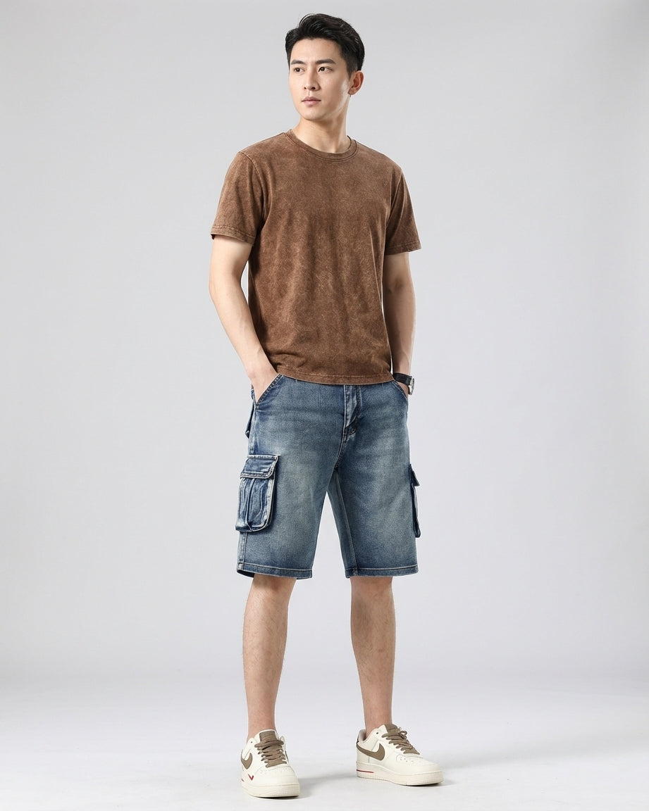 Bram Veld | Men’s Denim Cargo Shorts Blue