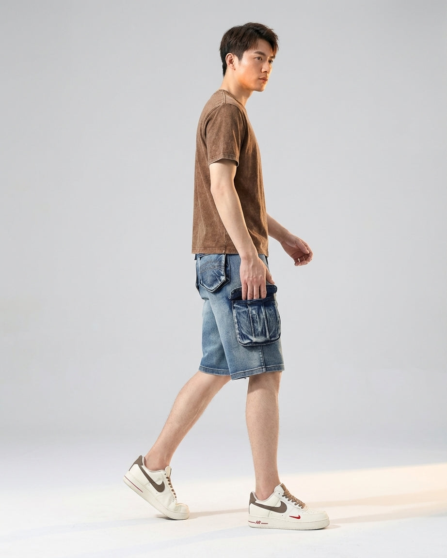 Bram Veld | Men’s Denim Cargo Shorts Blue