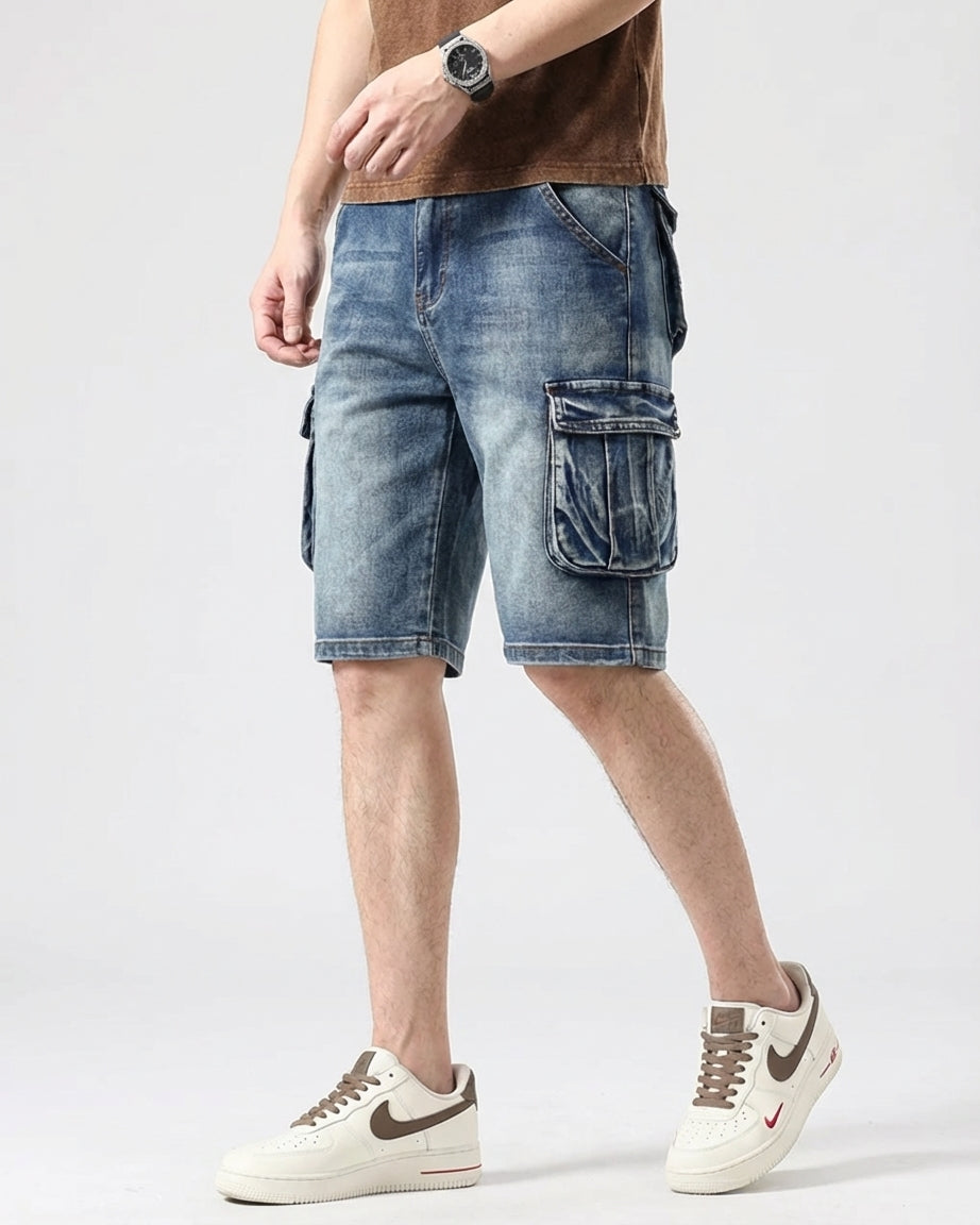 Bram Veld | Men’s Denim Cargo Shorts Blue