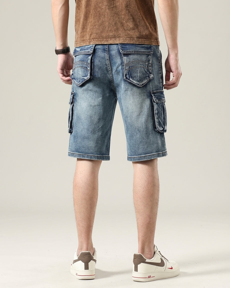 Bram Veld | Men’s Denim Cargo Shorts Blue