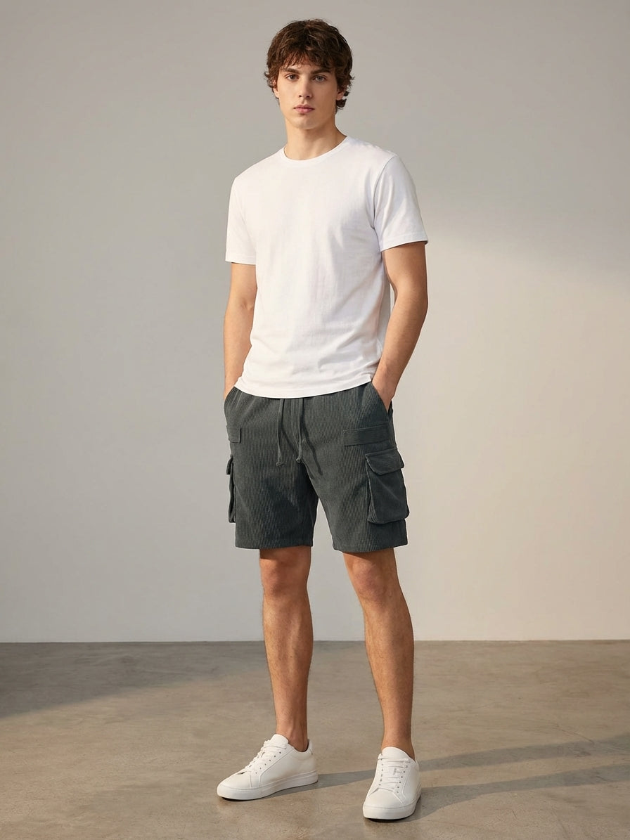 Bram Veld | Men’s Corduroy Cargo Shorts Brown