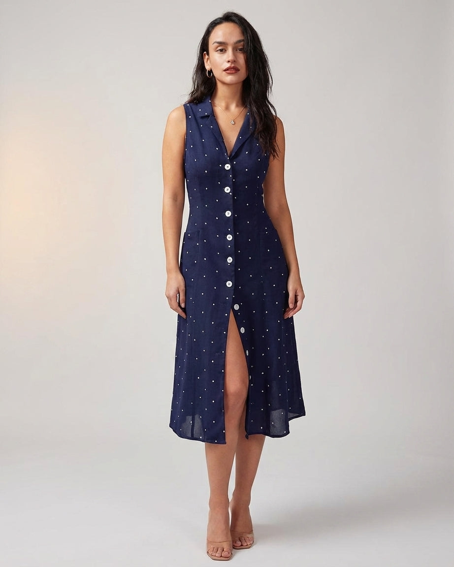 Mira Sante | Navy Polka Dot Midi Dress