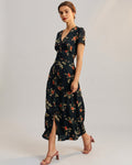 Vivienne Cord | Black Floral V Neck Maxi Dress